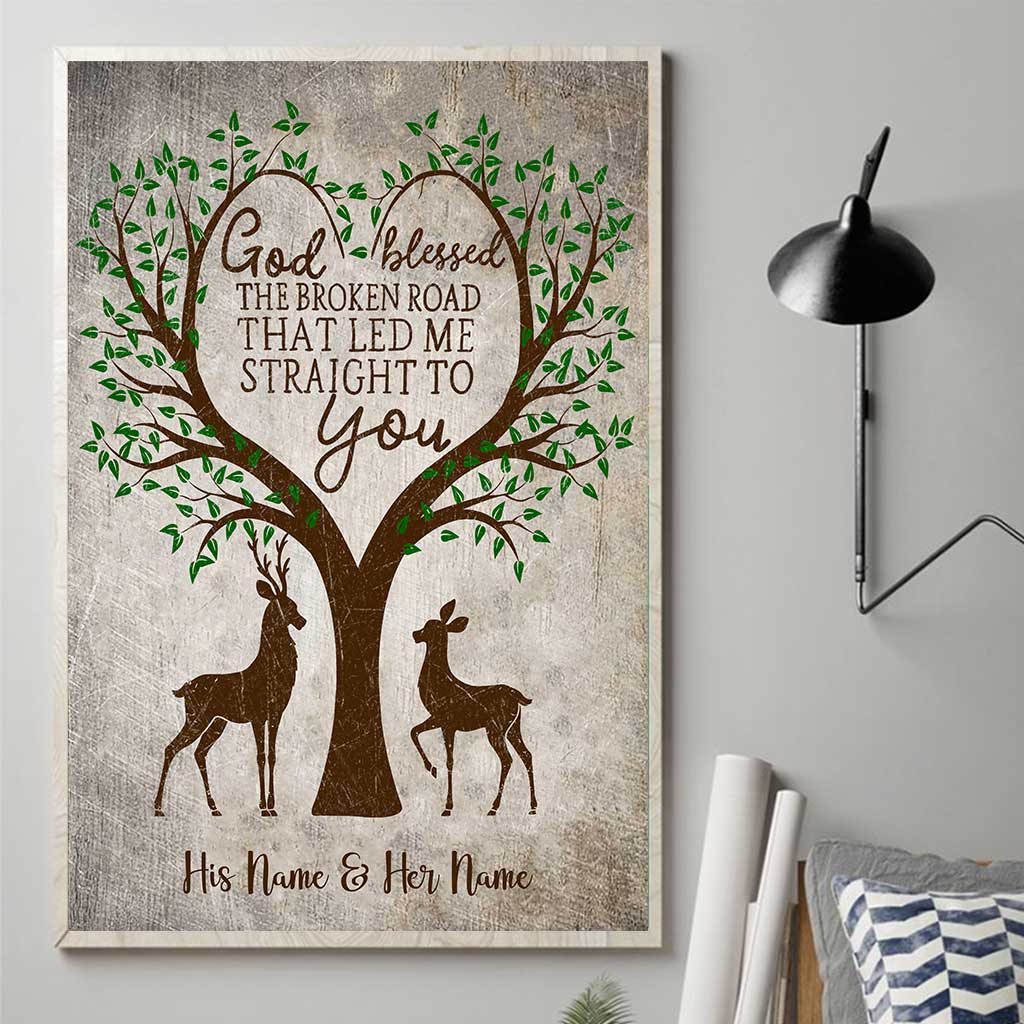 God Blessed The Broken Road - Personalized Couple Hunting Poster