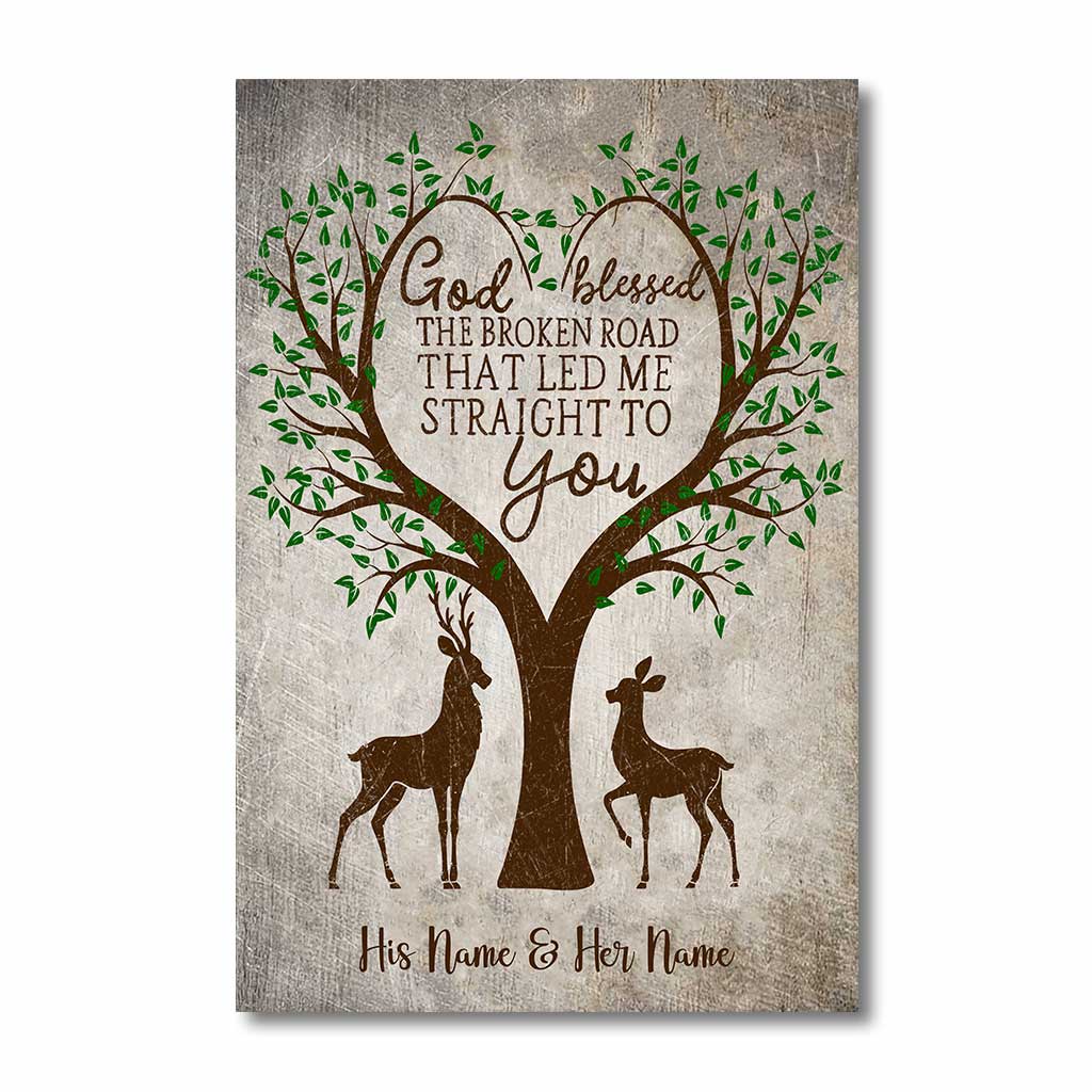 God Blessed The Broken Road - Personalized Couple Hunting Poster