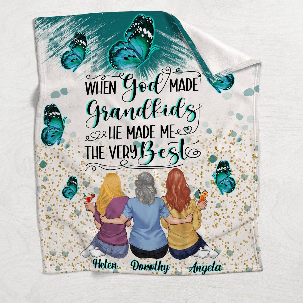 When God Made Grandkids He Gave Me The Best - Personalized Grandma Blanket