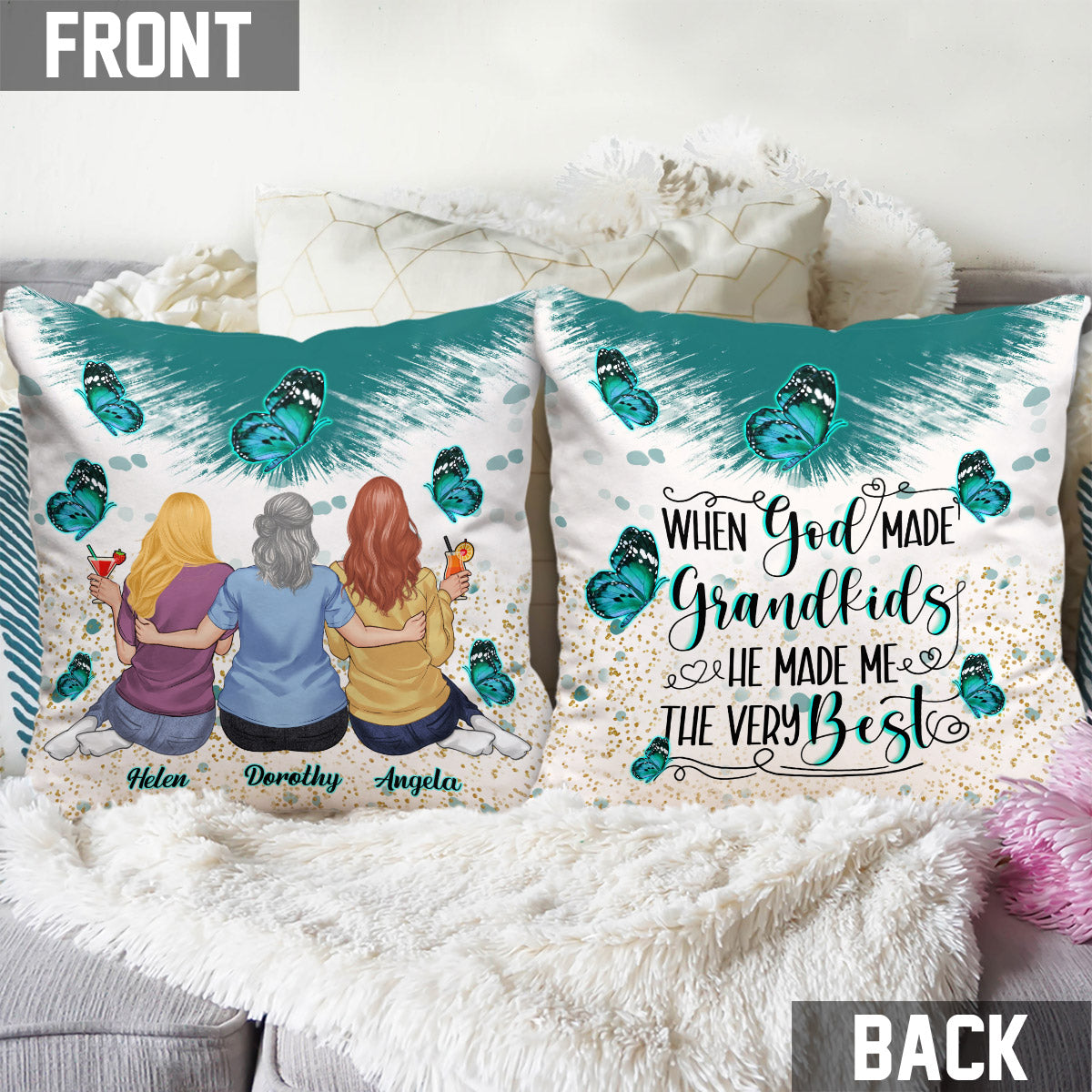 When God Made Grandkids He Gave Me The Best - Personalized Grandma Throw Pillow