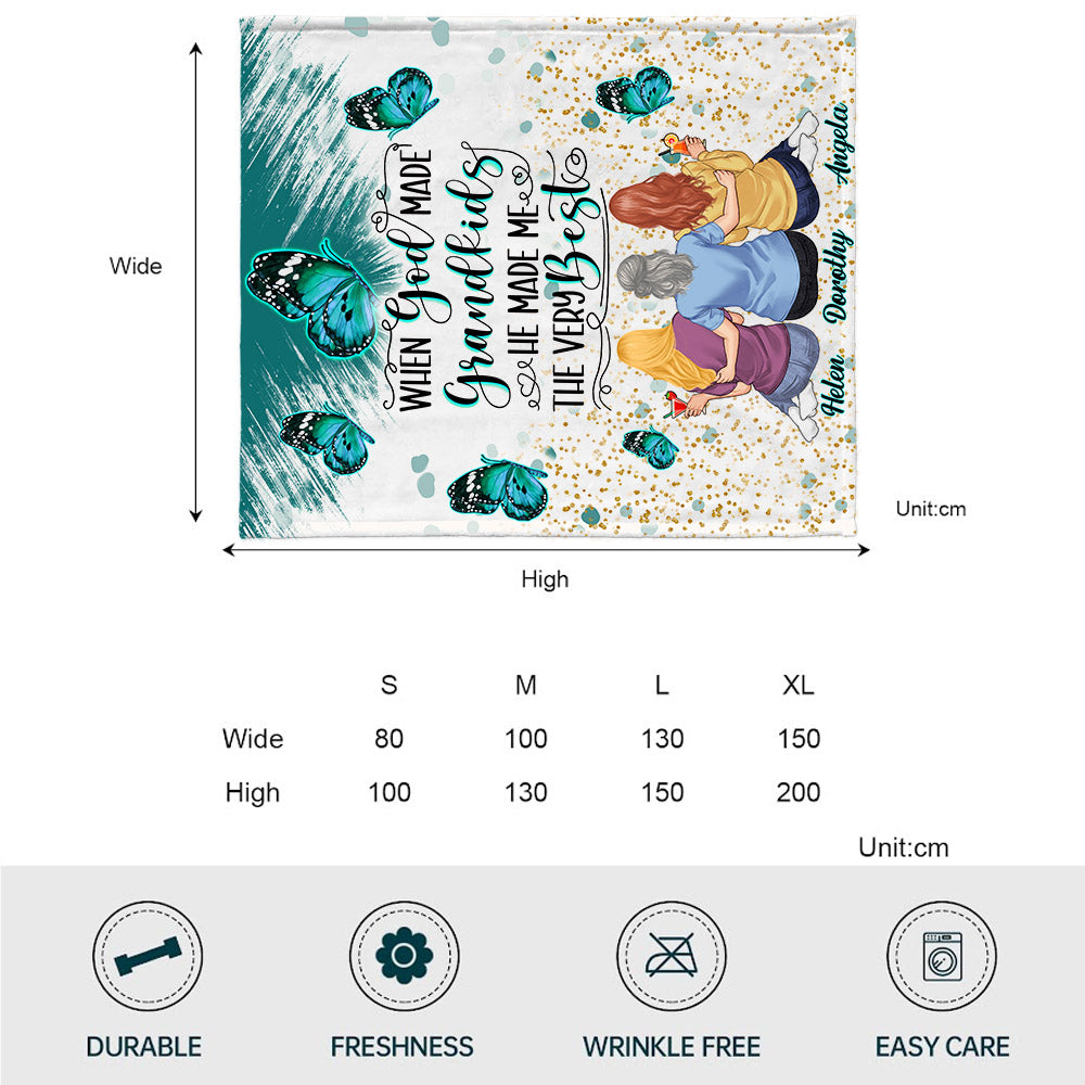 When God Made Grandkids He Gave Me The Best - Personalized Grandma Blanket