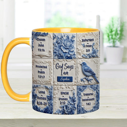 God Says I Am Toile De Jouy Pattern - Personalized Christian Accent Mug