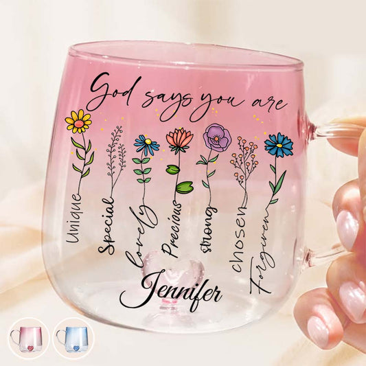 God Says You Are Floral - Personalized Christian Gradient Glass Mug