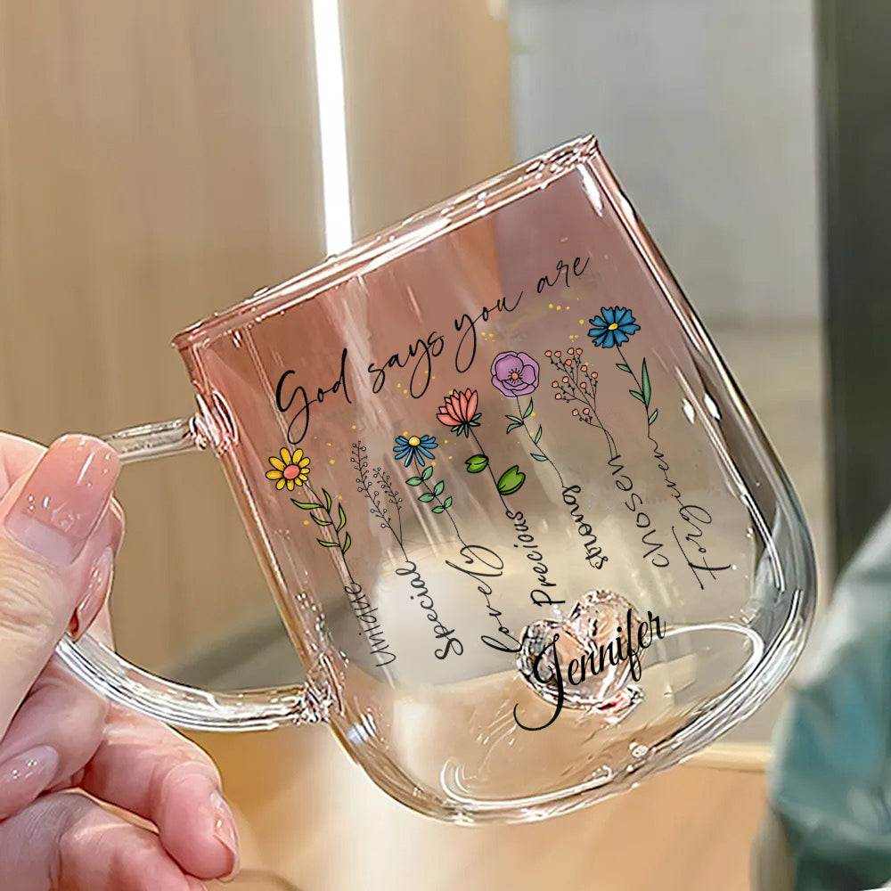 God Says You Are Floral - Personalized Christian Gradient Glass Mug