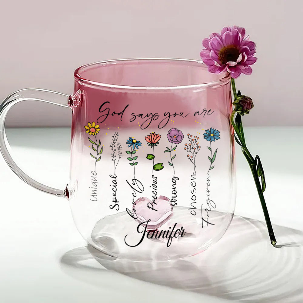 God Says You Are Floral - Personalized Christian Gradient Glass Mug
