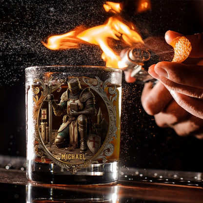 Kneeling Crusader Knight With Sword & Bible - Personalized Christian Whiskey Glass