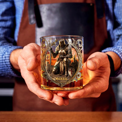Kneeling Crusader Knight With Sword & Bible - Personalized Christian Whiskey Glass