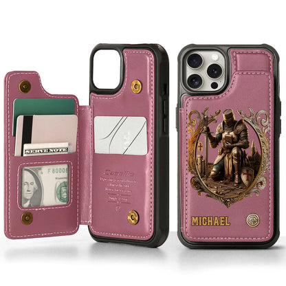 Kneeling Crusader Knight With Sword & Bible - Personalized Christian Wallet Phone Case