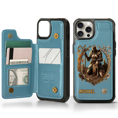 Kneeling Crusader Knight With Sword & Bible - Personalized Christian Wallet Phone Case