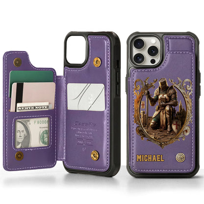 Kneeling Crusader Knight With Sword & Bible - Personalized Christian Wallet Phone Case
