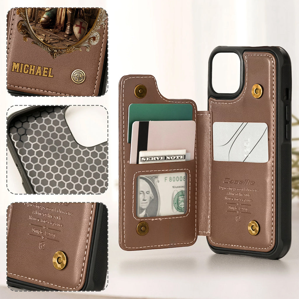 Kneeling Crusader Knight With Sword & Bible - Personalized Christian Wallet Phone Case