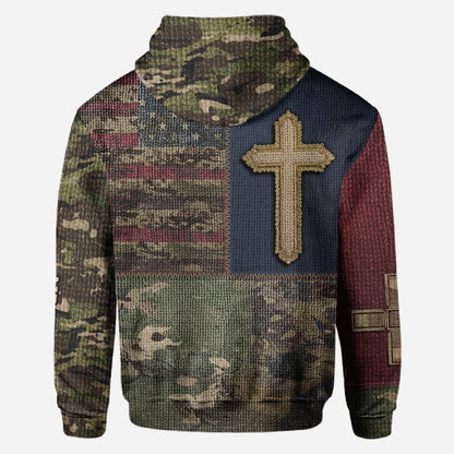 American Flag Cross Faith All Over Print Hoodie - Personalized Christian All Over Shirt