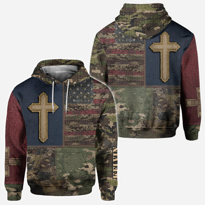 American Flag Cross Faith All Over Print Hoodie - Personalized Christian All Over Shirt