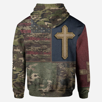 American Flag Cross Faith All Over Print Hoodie - Personalized Christian All Over Shirt