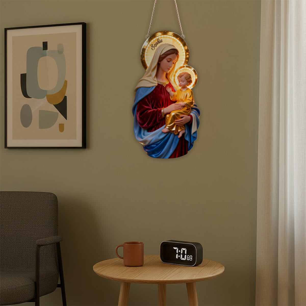 Blessed Virgin Mary Faith - Personalized Christian LED Light Acrylic Sign