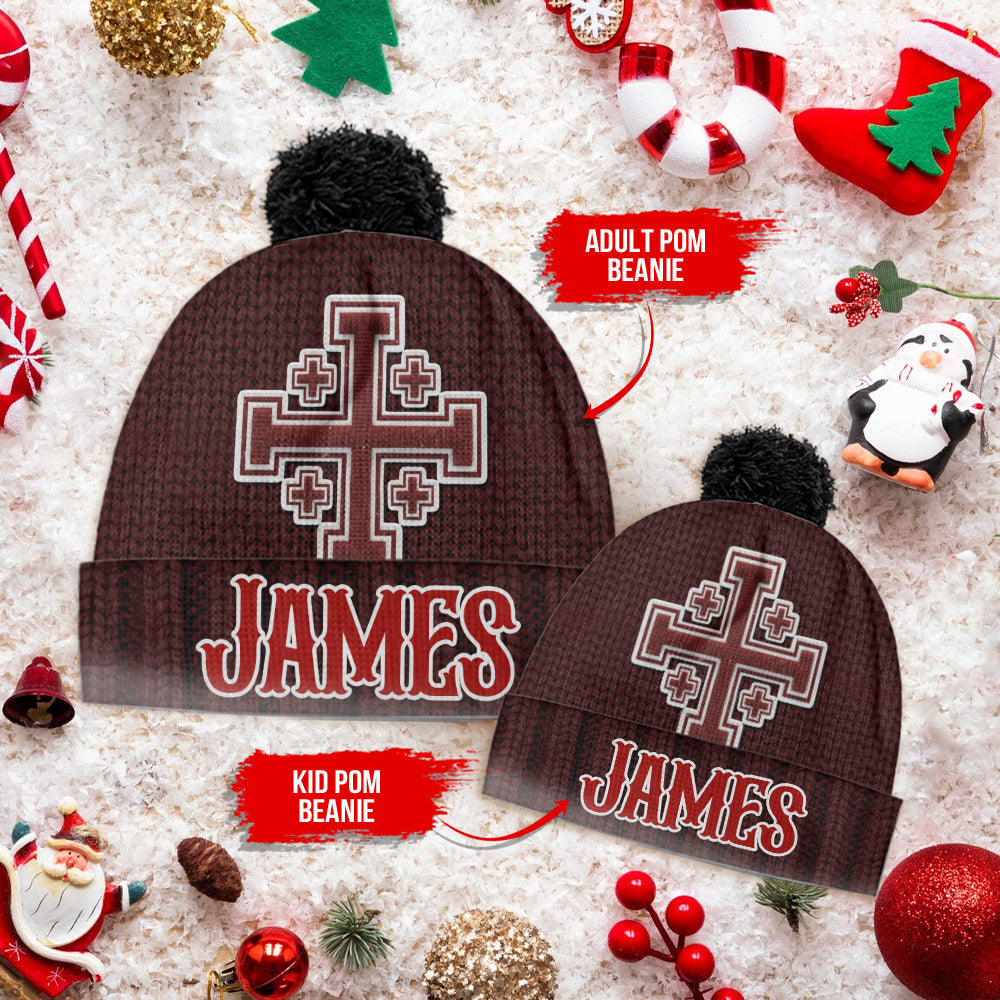 Jerusalem Cross medieval Knights Cross Crusader - Personalized Christian Beanie Hat