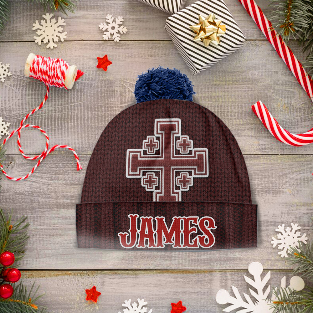 Jerusalem Cross medieval Knights Cross Crusader - Personalized Christian Beanie Hat