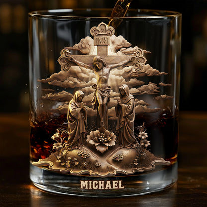 Christmas Jesus Crucifixion Statue - Personalized Christian Whiskey Glass