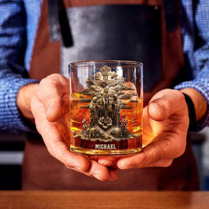 Christmas Jesus Crucifixion Statue - Personalized Christian Whiskey Glass