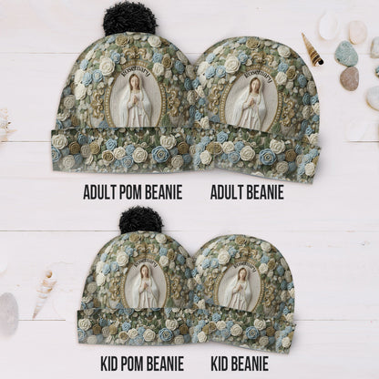 Our Lady's Rose - Personalized Christian Knitted Beanie Hat and Scarf Set