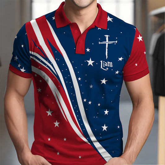 Outdoor Independence Day American Flag - Personalized Christian Polo Shirt