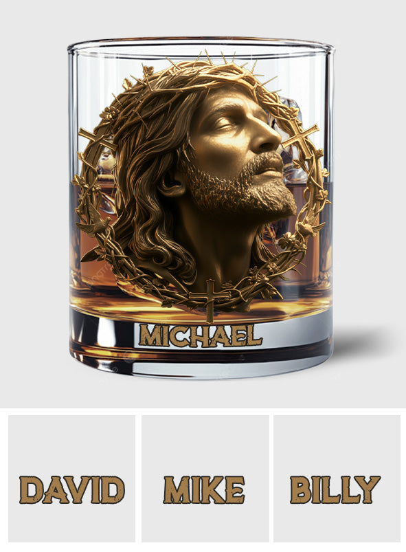 Christmas Jesus Christ Face with Crown of Thorns - Inspirational Religious Art for Christian Gifting - Personalized Christian Whiskey Glass