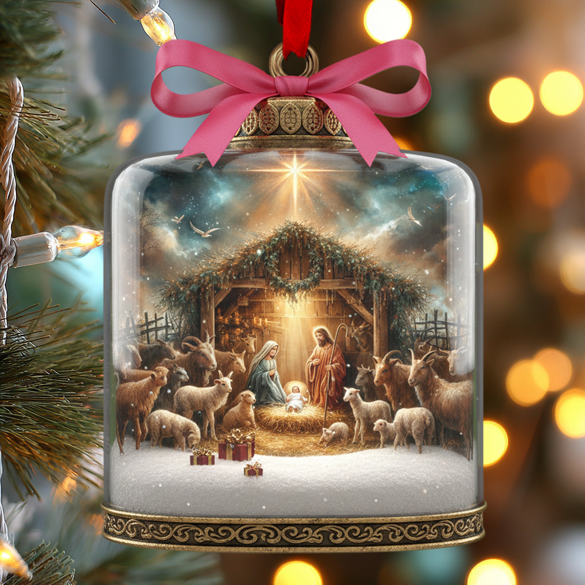 Christmas Nativity Scene Glass Ornament | Luminous Holy Family Keepsake for Families & Collectors - Christian Ornament