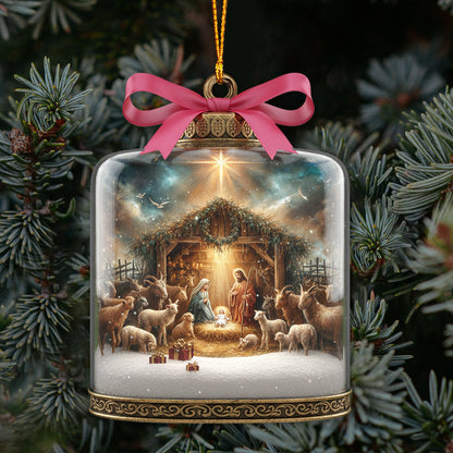Christmas Nativity Scene Glass Ornament | Luminous Holy Family Keepsake for Families & Collectors - Christian Ornament