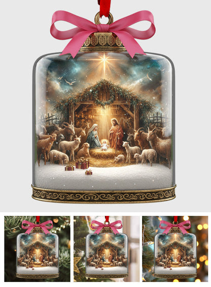 Christmas Nativity Scene Glass Ornament | Luminous Holy Family Keepsake for Families & Collectors - Christian Ornament