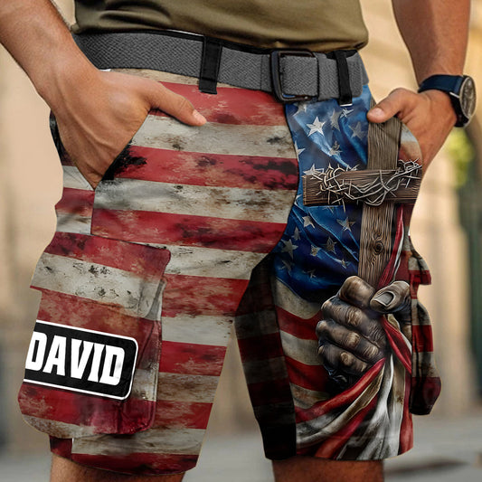 One Nation Under God - Personalized Christian Cargo Shorts With Belt