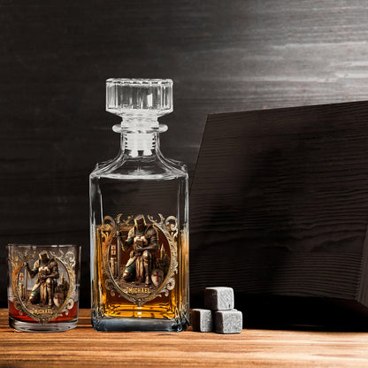 Kneeling Crusader Knight With Sword & Bible - Personalized Christian Whiskey Glass