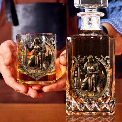 Kneeling Crusader Knight With Sword & Bible - Personalized Christian Whiskey Glass