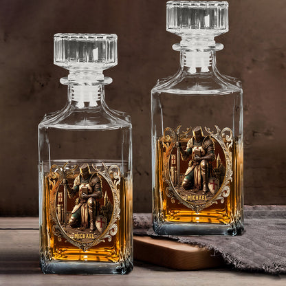 Kneeling Crusader Knight With Sword & Bible - Personalized Christian Whiskey Glass