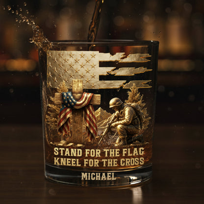Stand for The Flag Kneel for The Cross - Personalized Christian Whiskey Glass