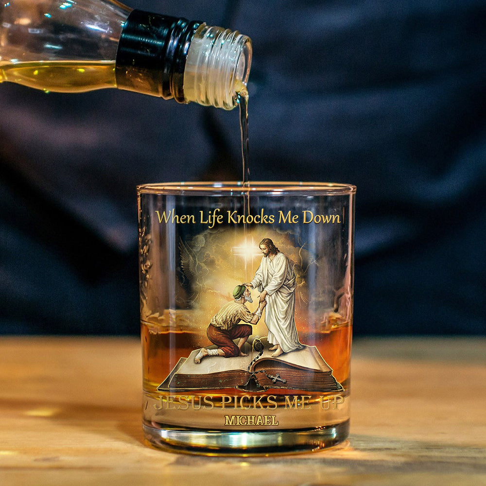 When Life Knocks Me Down - Personalized Christian Whiskey Glass