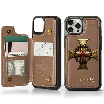 Christmas Golden Cross Crown of Thorns - Personalized Christian Wallet Phone Case