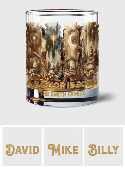 Merry Christmas "A Savior Is Born" Sublimation Whiskey Glass - Inspiring Nativity Scene Spiritual Gift for Christian Men - Personalized Christian Whiskey Glass
