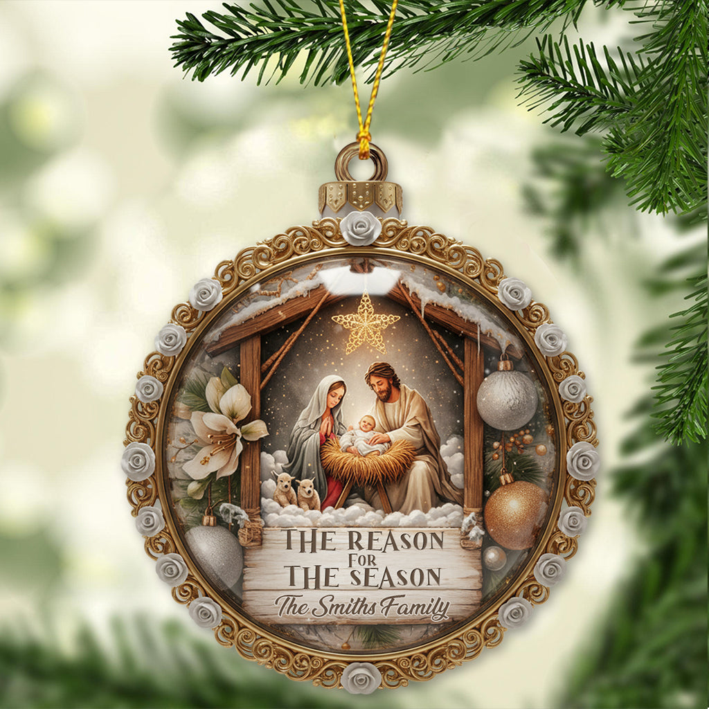 The Reason for the Season" Christmas Ornament - Detailed Nativity Scene Art - Heirloom Christian Decor for Believers - Personalized Christian Ornament