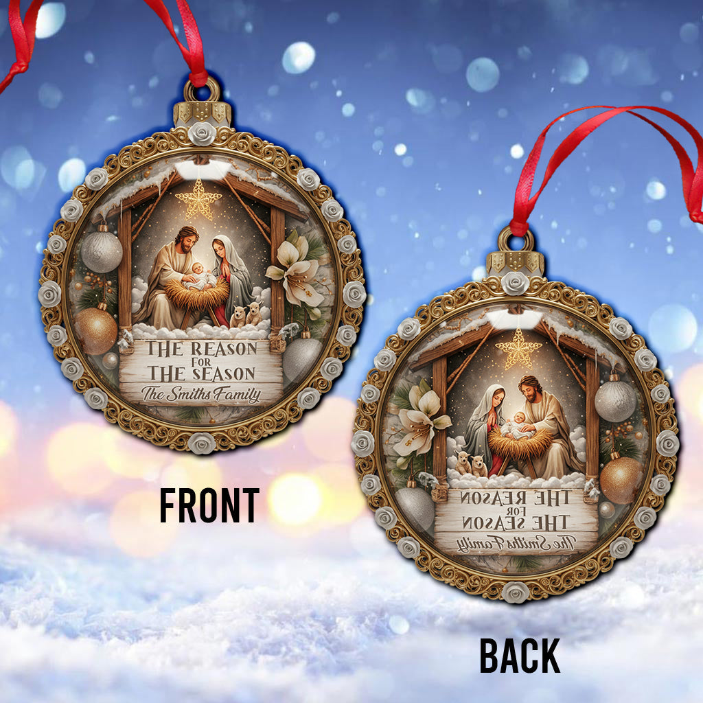 The Reason for the Season" Christmas Ornament - Detailed Nativity Scene Art - Heirloom Christian Decor for Believers - Personalized Christian Ornament