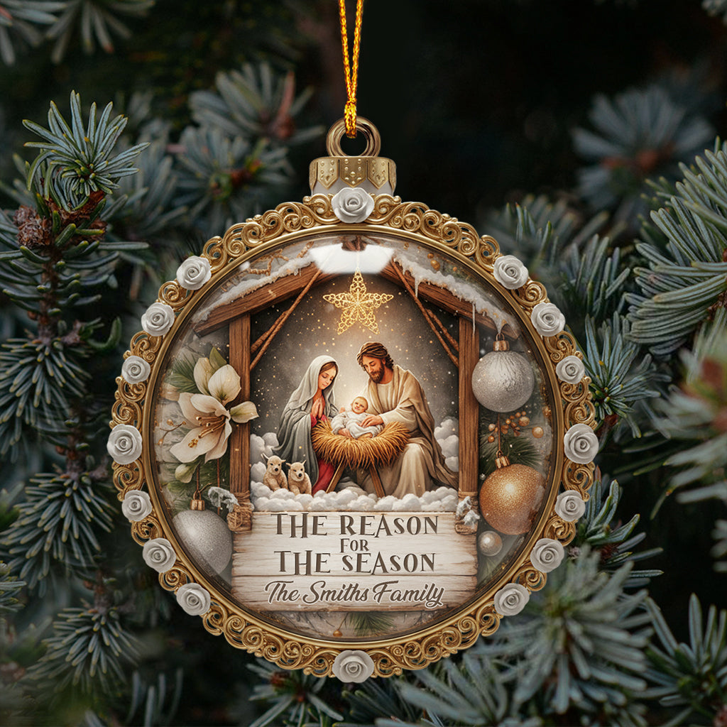 The Reason for the Season" Christmas Ornament - Detailed Nativity Scene Art - Heirloom Christian Decor for Believers - Personalized Christian Ornament