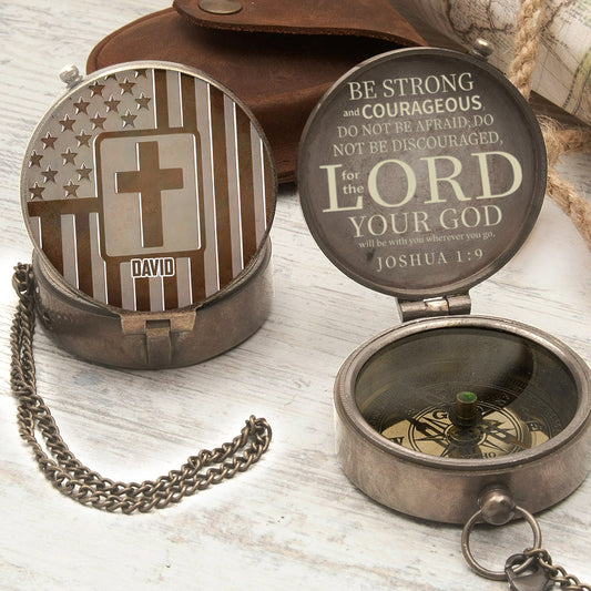 Men's American - Patriotic Bible Verse - Personalized Christian Compass