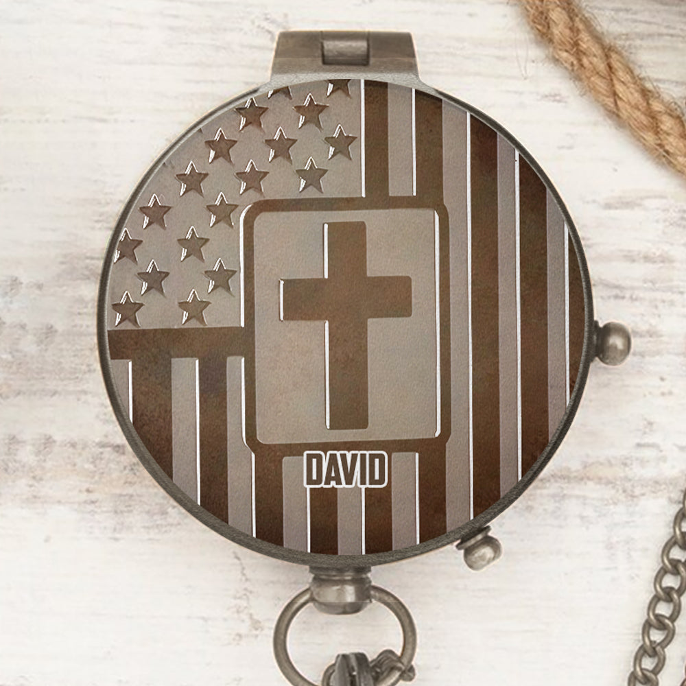 Men's American - Patriotic Bible Verse - Personalized Christian Compass