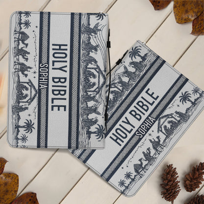 Nativity Scene - Personalized Christian Leather Bible Cover Bag
