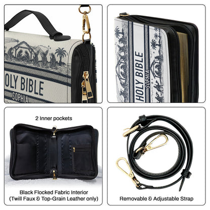 Nativity Scene - Personalized Christian Leather Bible Cover Bag