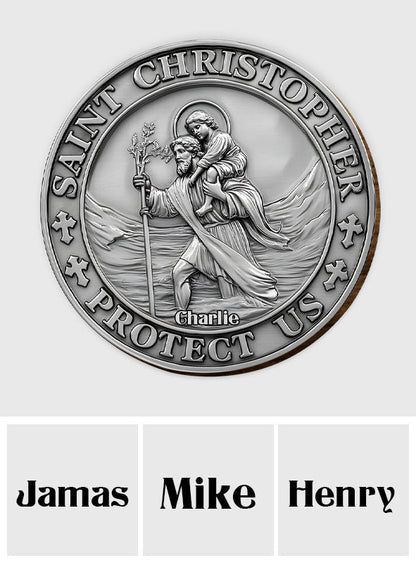 Saint Christopher Protect Us - Personalized Christian Shaped Car Visor Clip