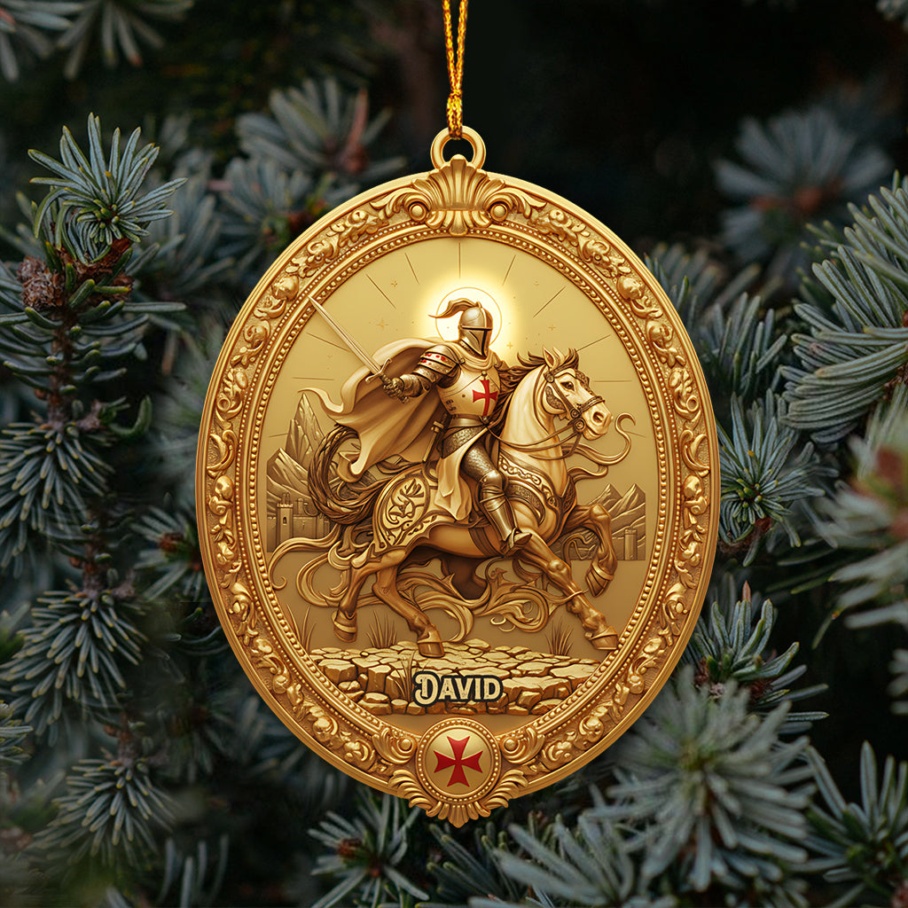 Christmas Knight Templar Gold Bell Ornament - Personalized Christian Ornament