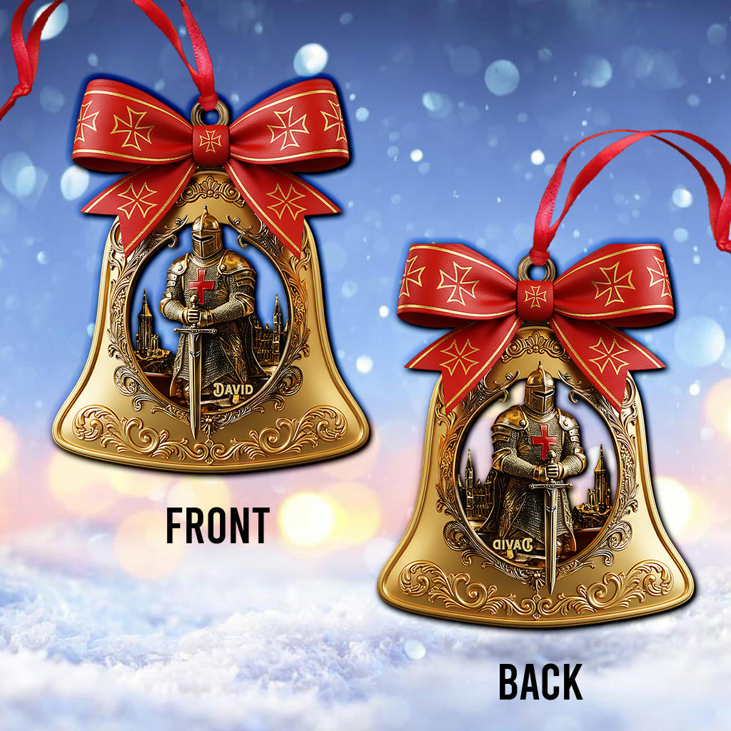 Christmas Knight Templar Gold Bell Ornament - Personalized Christian Ornament