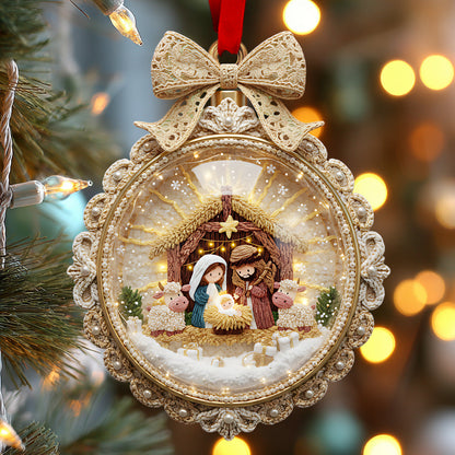Festive Christmas Latch Hook Yarn Nativity Ornament - Personalized Christian Ornament