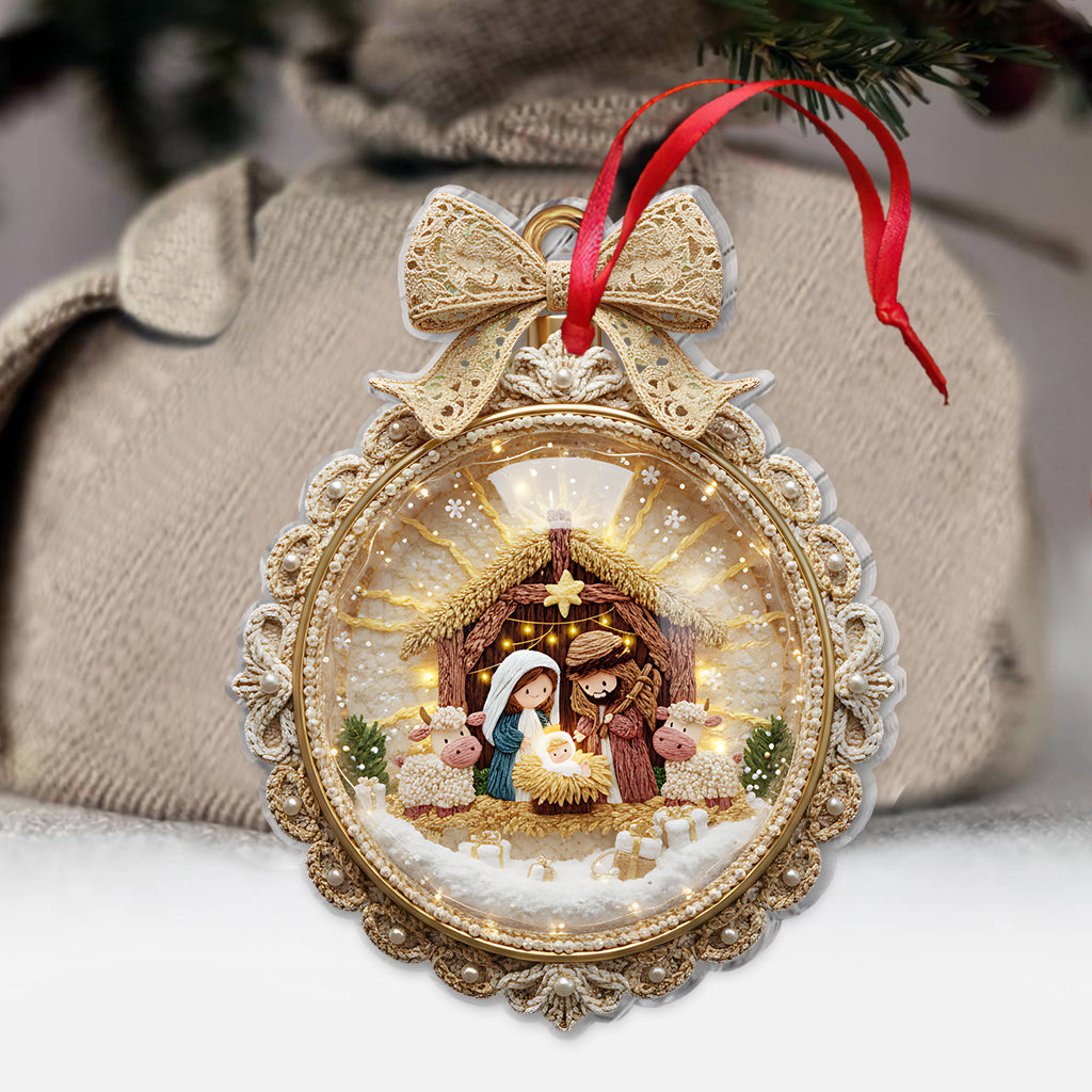 Festive Christmas Latch Hook Yarn Nativity Ornament - Personalized Christian Ornament