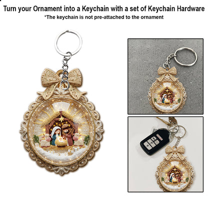 Festive Christmas Latch Hook Yarn Nativity Ornament - Personalized Christian Ornament